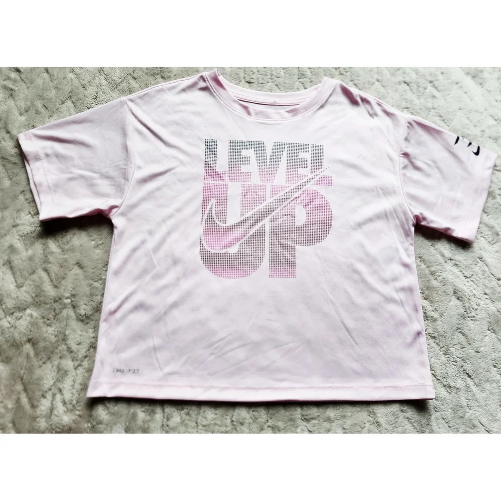 Nike 3 Brand Girls Pink Dri-FIT Level Up Graphic T-Shirt L 12/14